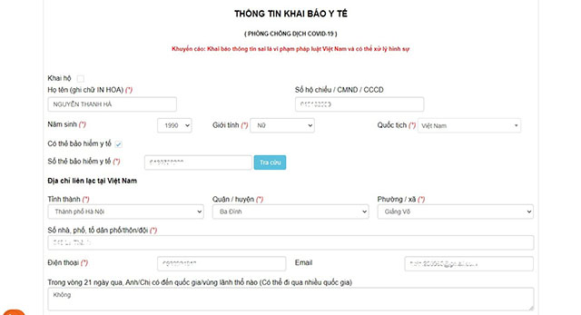 Cách khai báo y tế qua website tờ khai y tế