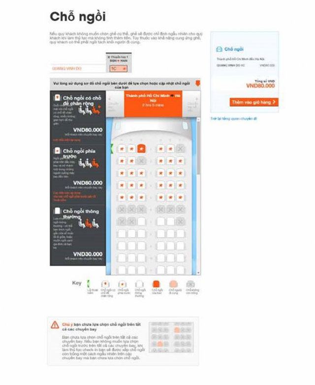 Đặt chỗ ngồi khi checkin online