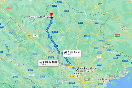 sân bay nội bài đi hà giang bao nhiêu km