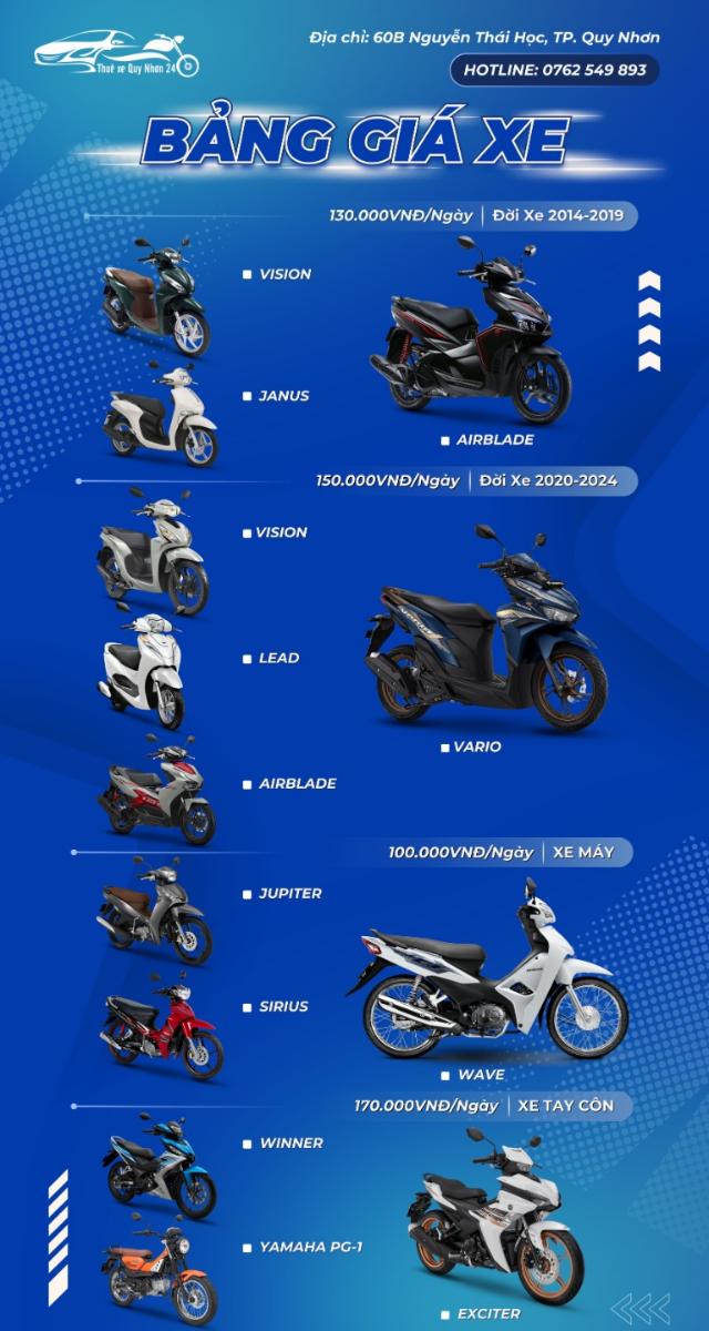 Bảng giá thuê xe tại quy nhơn của chúng tôi