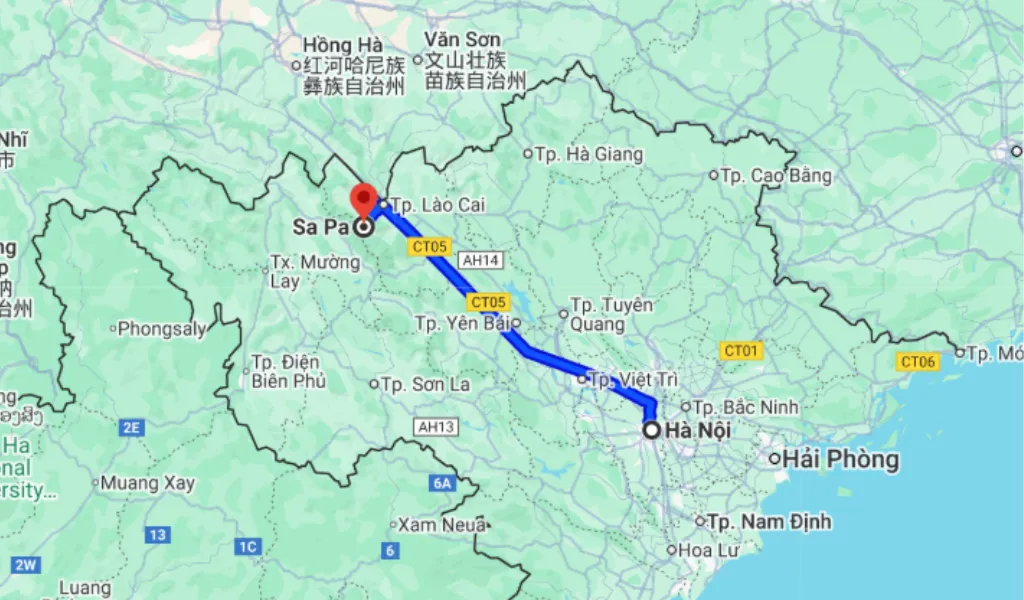 Khoảng cách từ Hà Nội đến Sapa qua cao tốc và QL70.