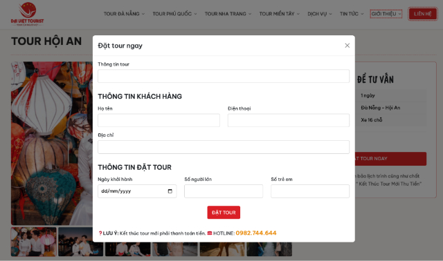 Du khách truy cập website để đăng ký tour dễ dàng không cần đặt cọc