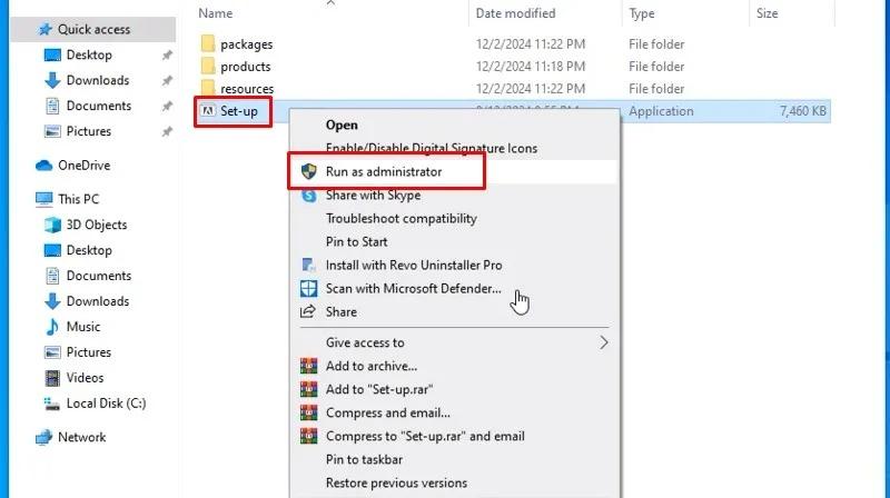 Khởi chạy file cài đặt bằng quyền admin