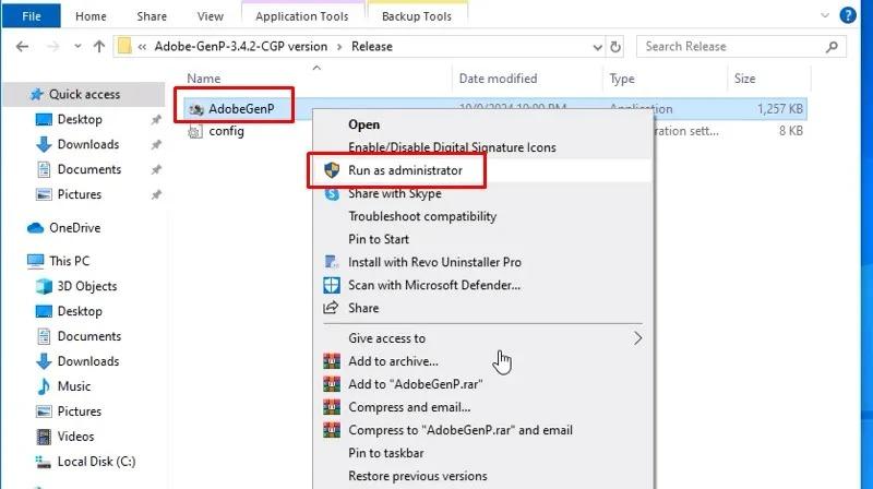 Khởi chạy file AdobeGenP bằng quyền Admin