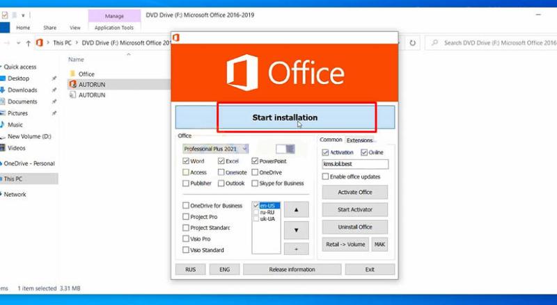 Chọn Start installation.