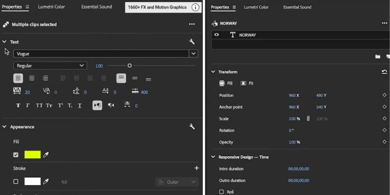 Graphics and properties panel