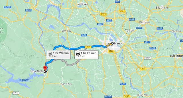 Lộ trình di chuyển từ Hà Nội đi Hòa Bình
